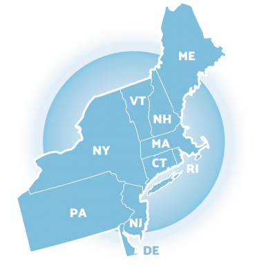 NEPBIS map of New England plus PA, DE, NJ, and NY